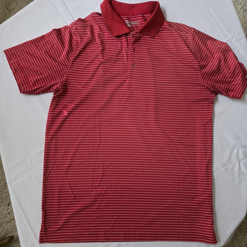 Nike Golf Polo Shirt Mens Large Red White Striped Dri-Fit Tour Performance
